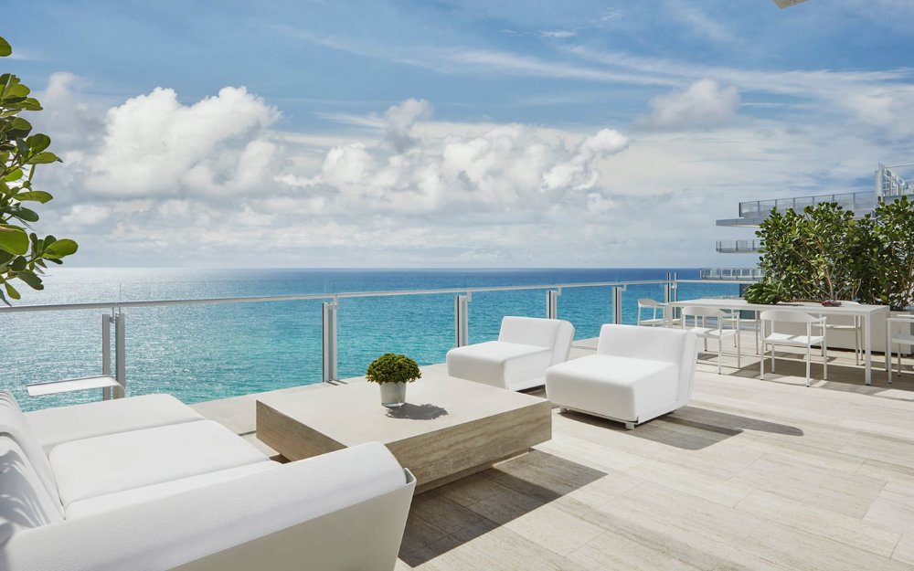 Rooftop lounge area at the Four Seasons Surf Club in Surfside