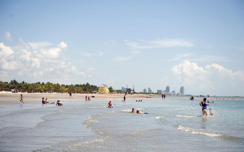 The shallow water at Crandon Park Beach