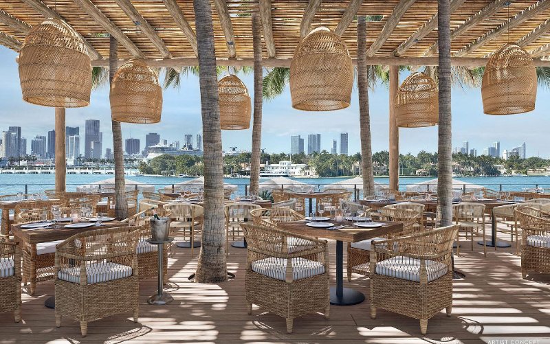 Outdoor dining at Baia Beach Club in Miami Beach