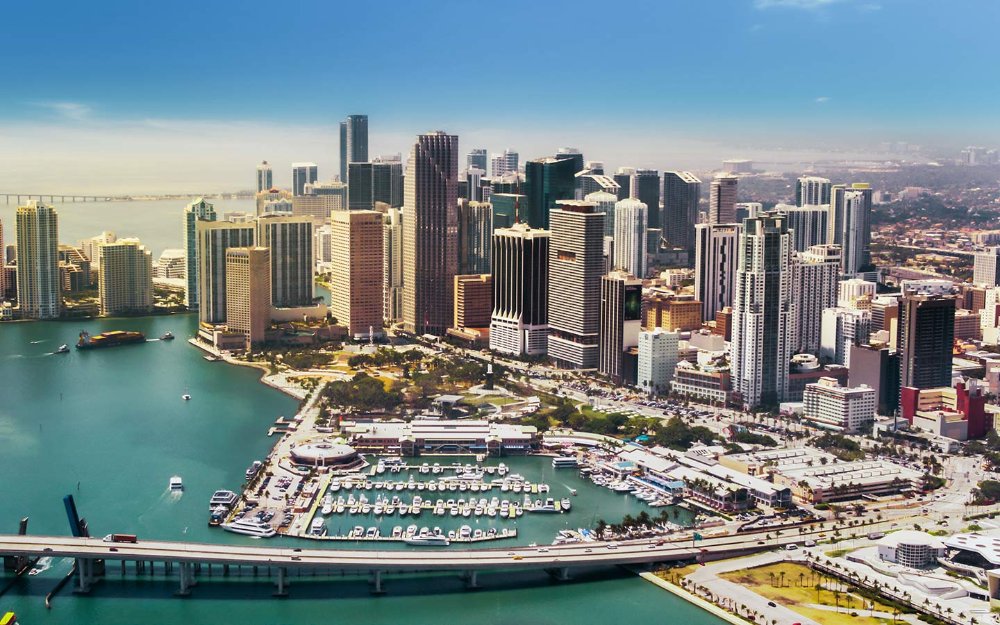 Aerial view of Downtown Miami and Biscayne Bay