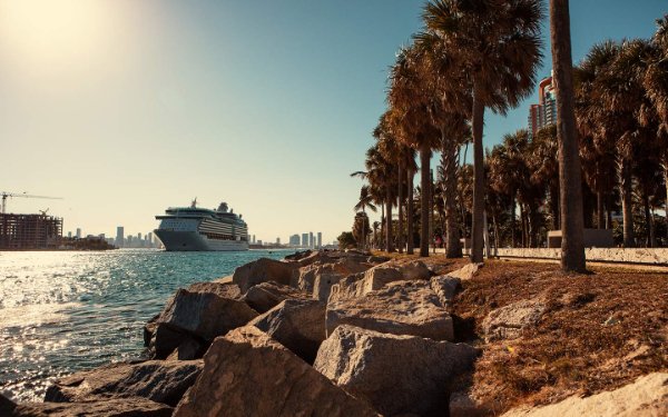 View of a cruise ship from South Pointe Park in South Beach