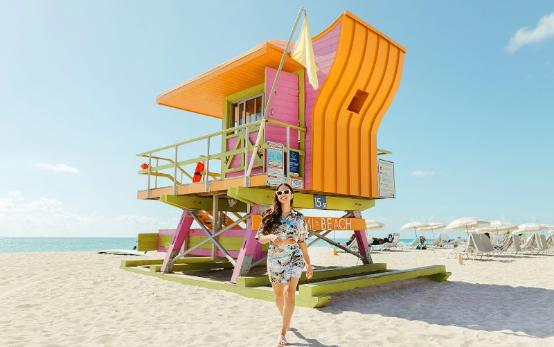 Daniel Ramirez in front of lifeguard stand on Miami Beach