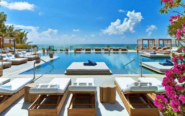 Oceanfront pool deck at 1 Hotel South Beach