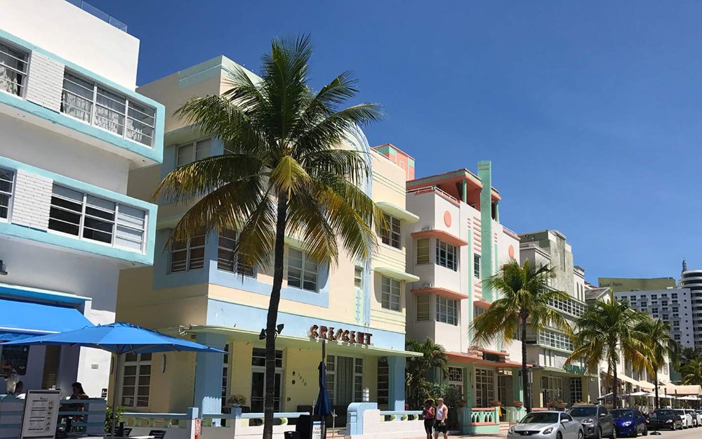 Pastel Art Deco hotels on Ocean Drive