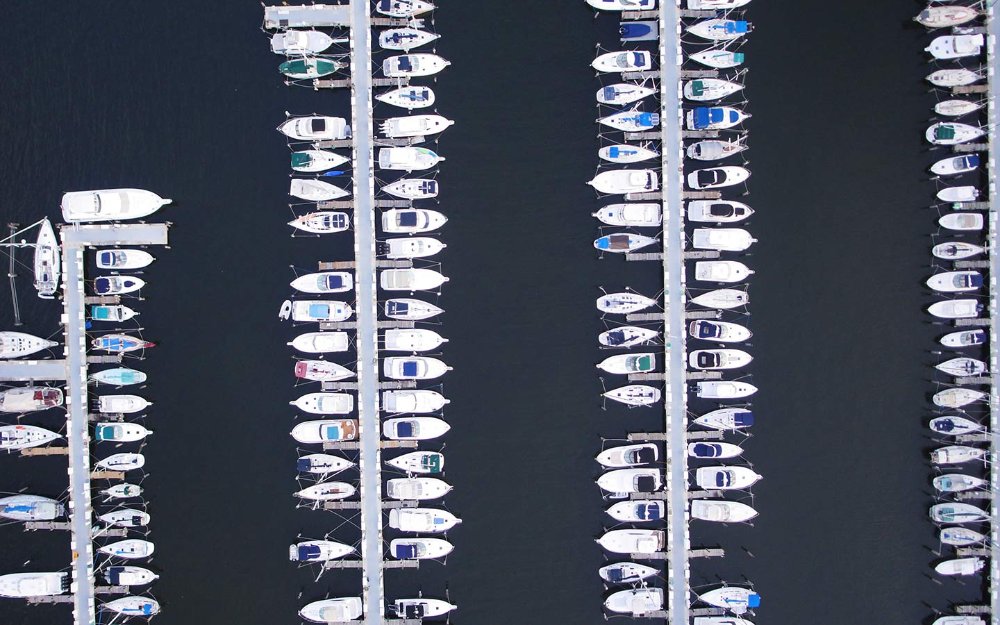 Aerial view of the marina in Coconut Grove